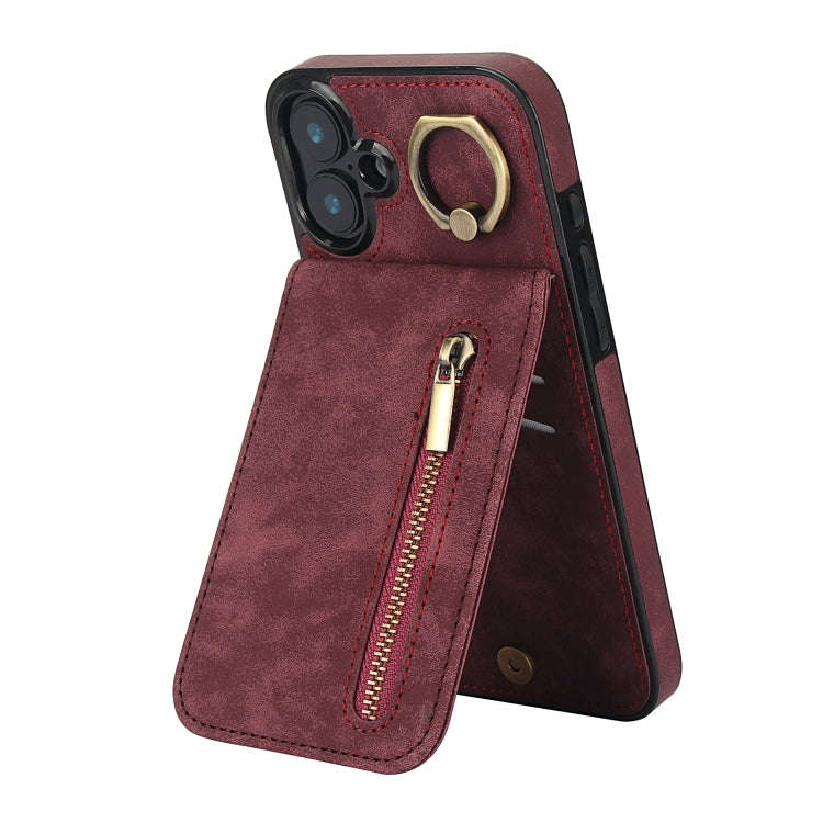 Retro Ring and Zipper RFID Card Slot Phone Case, For iPhone 16 Pro, For iPhone 16 Plus, For iPhon...