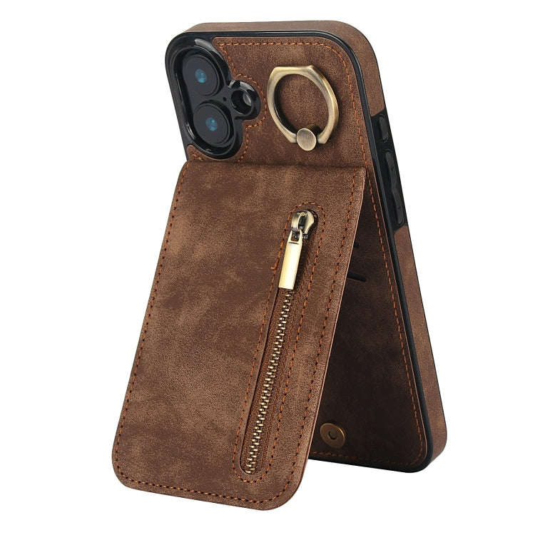 Retro Ring and Zipper RFID Card Slot Phone Case, For iPhone 16 Pro, For iPhone 16 Plus, For iPhon...