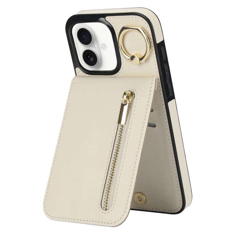 Retro Ring and Zipper RFID Card Slot Phone Case, For iPhone 16 Pro, For iPhone 16 Plus, For iPhon...
