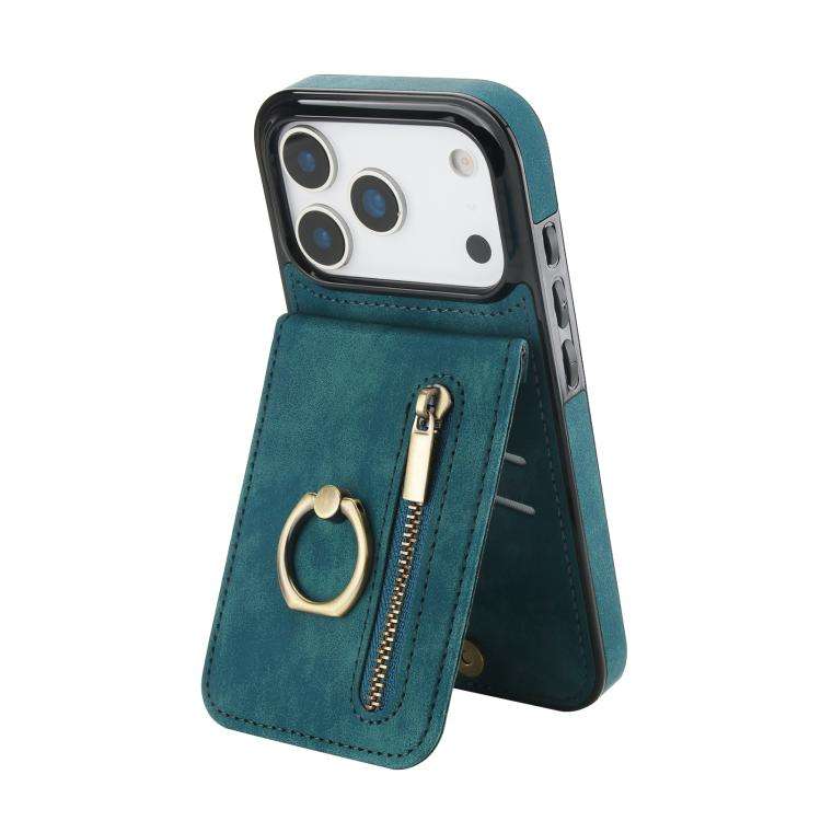 Retro Ring and Zipper RFID Card Slot Phone Case, For iPhone 18 Pro / 17 Pro, For iPhone 18 Pro Ma...