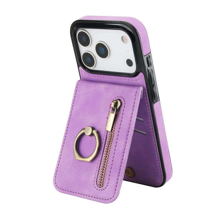 Retro Ring and Zipper RFID Card Slot Phone Case, For iPhone 18 Pro / 17 Pro, For iPhone 18 Pro Ma...