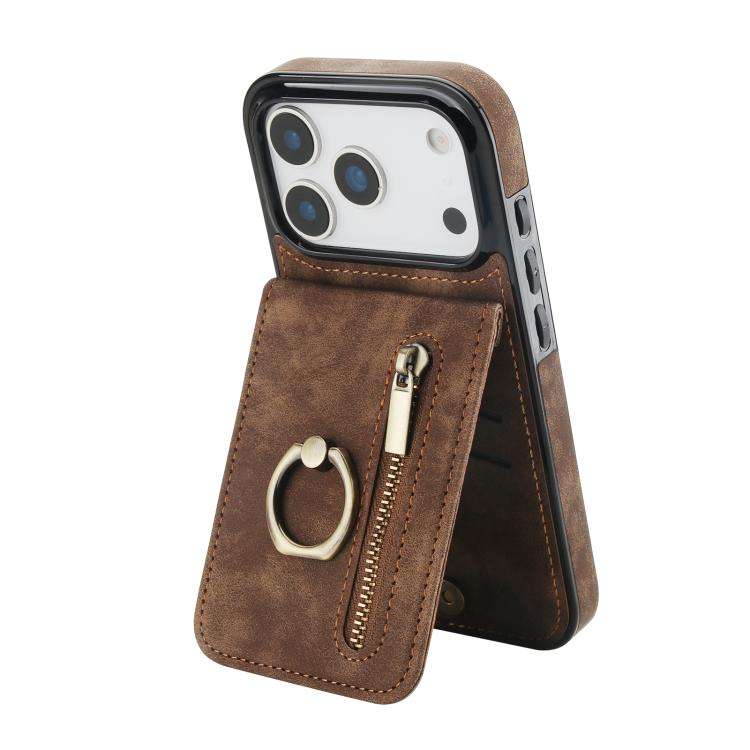 Retro Ring and Zipper RFID Card Slot Phone Case, For iPhone 18 Pro / 17 Pro, For iPhone 18 Pro Ma...