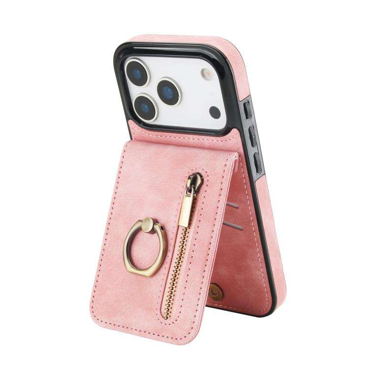 Retro Ring and Zipper RFID Card Slot Phone Case, For iPhone 18 Pro / 17 Pro, For iPhone 18 Pro Ma...