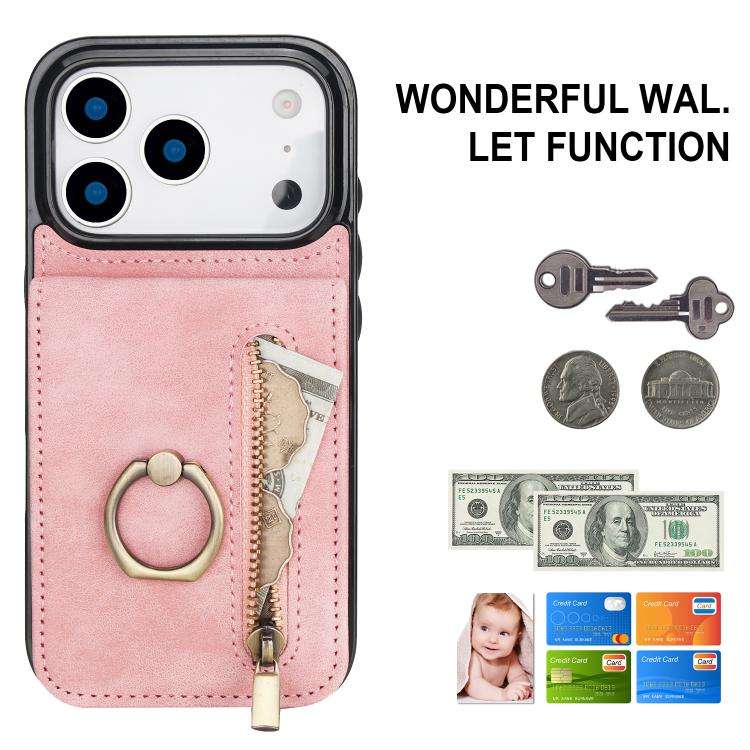 Retro Ring and Zipper RFID Card Slot Phone Case, For iPhone 18 Pro / 17 Pro, For iPhone 18 Pro Ma...