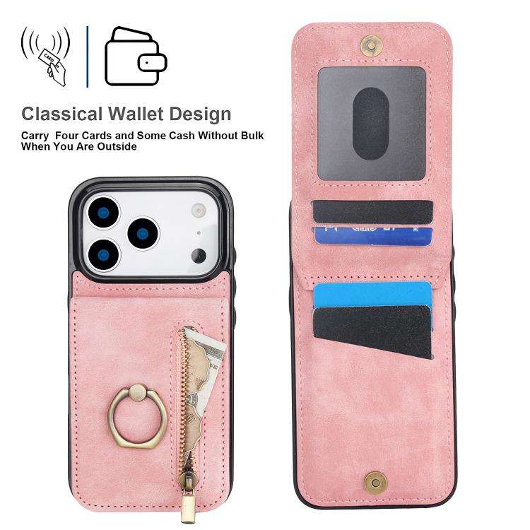 Retro Ring and Zipper RFID Card Slot Phone Case, For iPhone 18 Pro / 17 Pro, For iPhone 18 Pro Ma...
