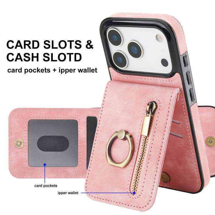 Retro Ring and Zipper RFID Card Slot Phone Case, For iPhone 18 Pro / 17 Pro, For iPhone 18 Pro Ma...
