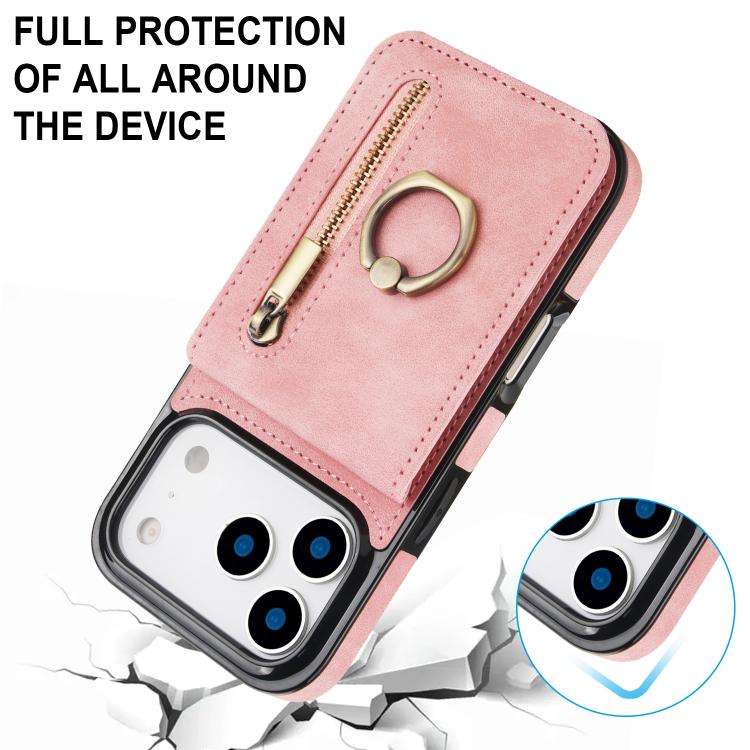 Retro Ring and Zipper RFID Card Slot Phone Case, For iPhone 18 Pro / 17 Pro, For iPhone 18 Pro Ma...