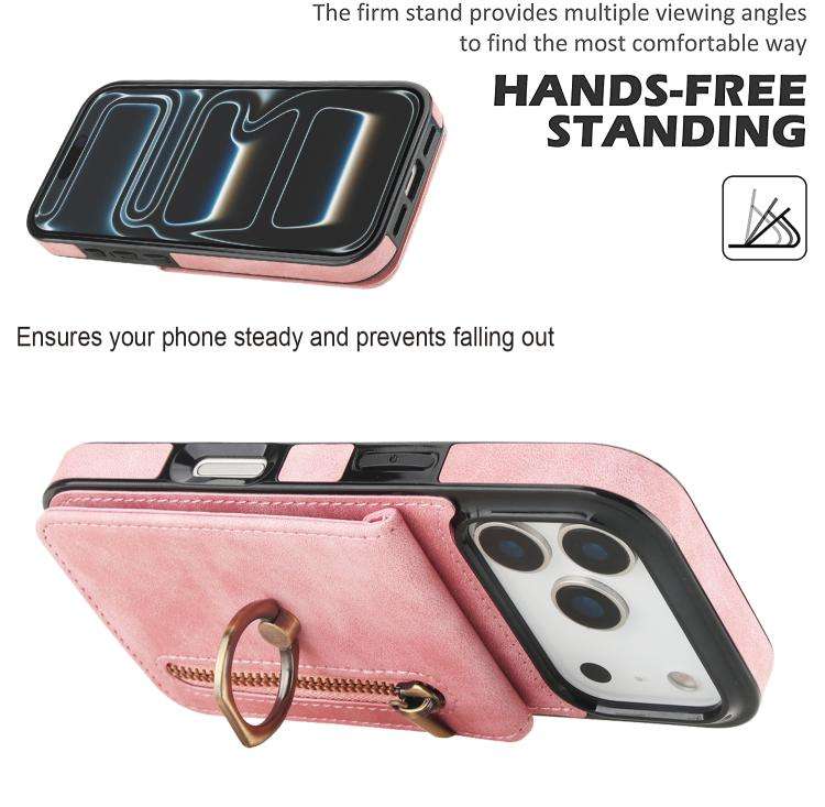 Retro Ring and Zipper RFID Card Slot Phone Case, For iPhone 18 Pro / 17 Pro, For iPhone 18 Pro Ma...