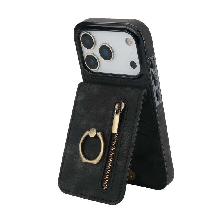 Retro Ring and Zipper RFID Card Slot Phone Case, For iPhone 18 Pro / 17 Pro, For iPhone 18 Pro Ma...