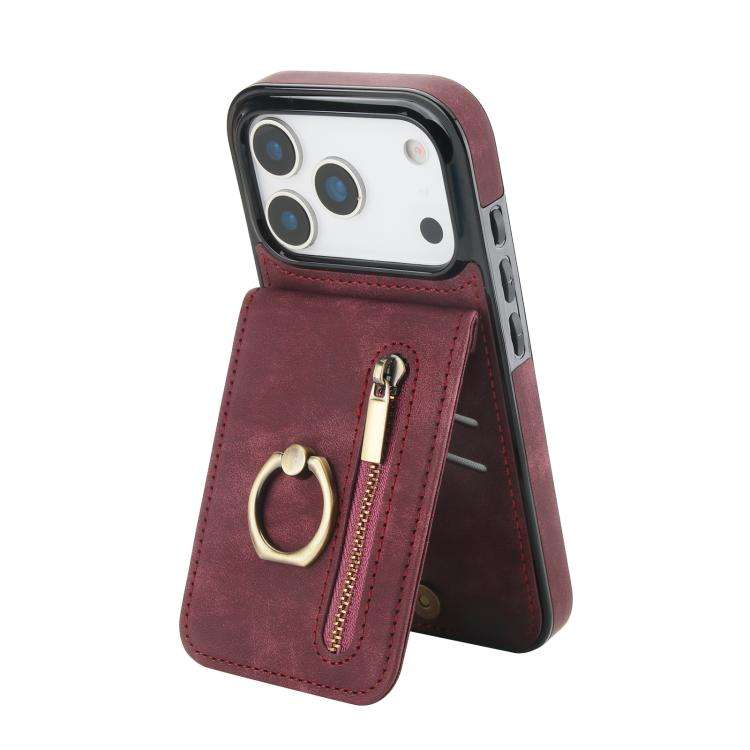 Retro Ring and Zipper RFID Card Slot Phone Case, For iPhone 18 Pro / 17 Pro, For iPhone 18 Pro Ma...