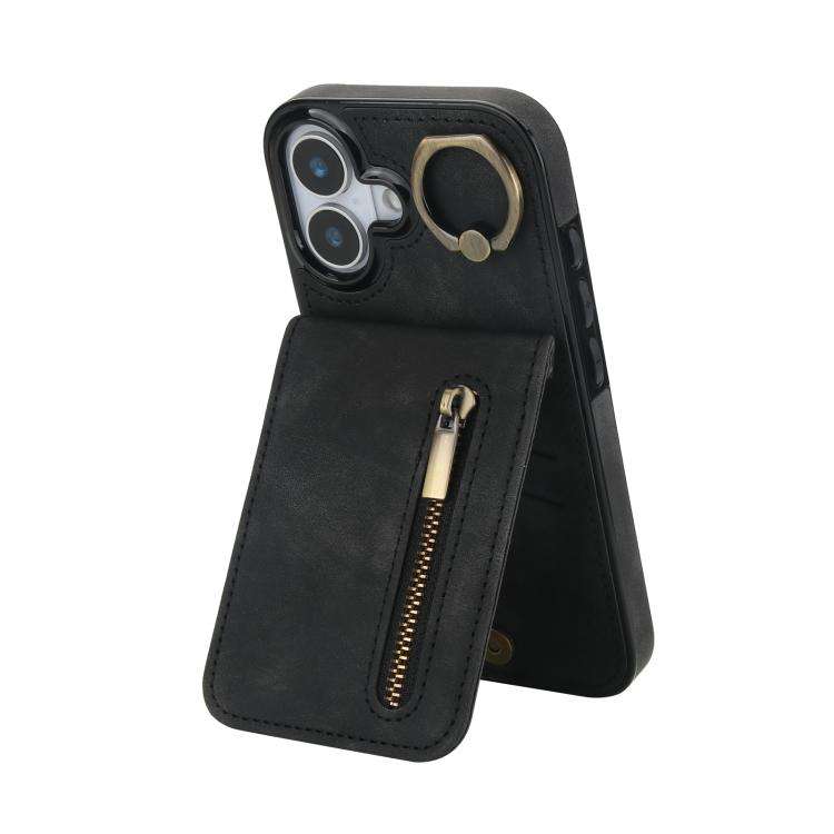 Retro Ring and Zipper RFID Card Slot Phone Case, For iPhone 18 Pro / 17 Pro, For iPhone 18 Pro Ma...