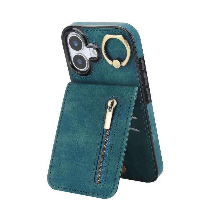 Retro Ring and Zipper RFID Card Slot Phone Case, For iPhone 18 Pro / 17 Pro, For iPhone 18 Pro Ma...