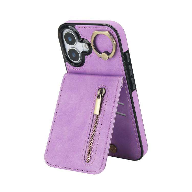 Retro Ring and Zipper RFID Card Slot Phone Case, For iPhone 18 Pro / 17 Pro, For iPhone 18 Pro Ma...