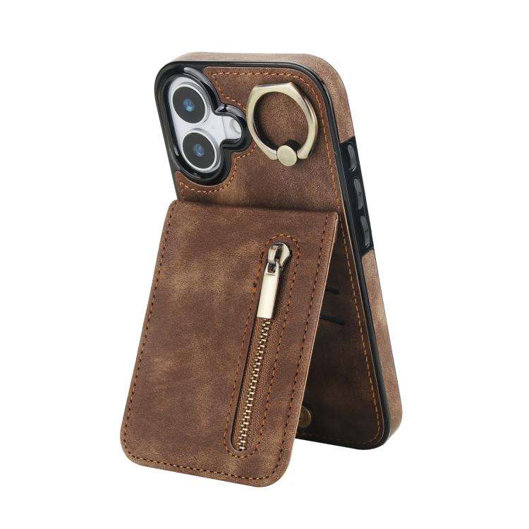 Retro Ring and Zipper RFID Card Slot Phone Case, For iPhone 18 Pro / 17 Pro, For iPhone 18 Pro Ma...