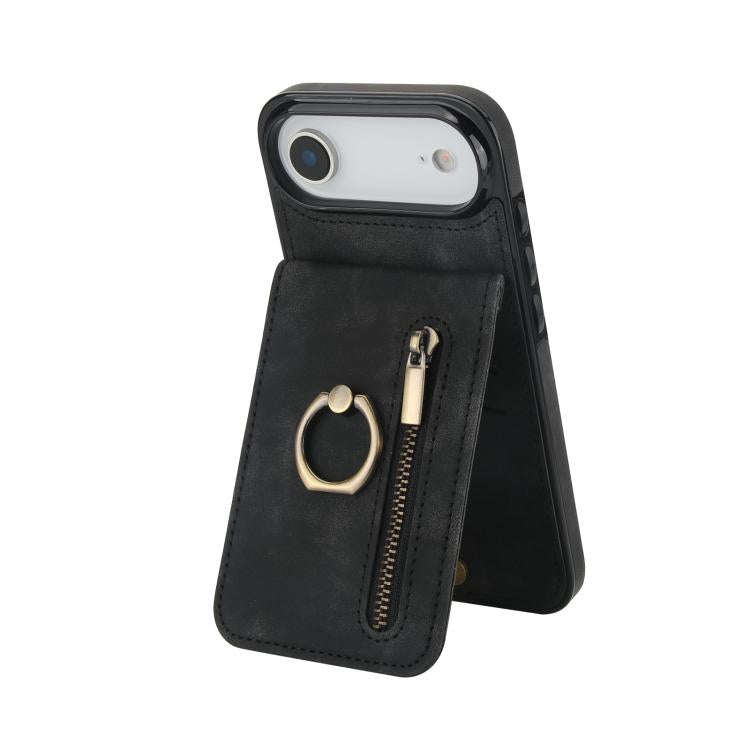 Retro Ring and Zipper RFID Card Slot Phone Case, For iPhone 18 Pro / 17 Pro, For iPhone 18 Pro Ma...