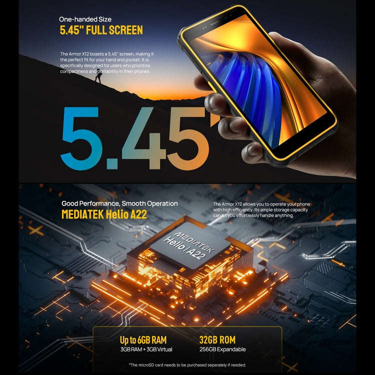 Ulefone Armor X12, Rugged Phone, Face Unlock, 5.45 inch Android 13 Go MediaTek Helio A22 Quad Cor...