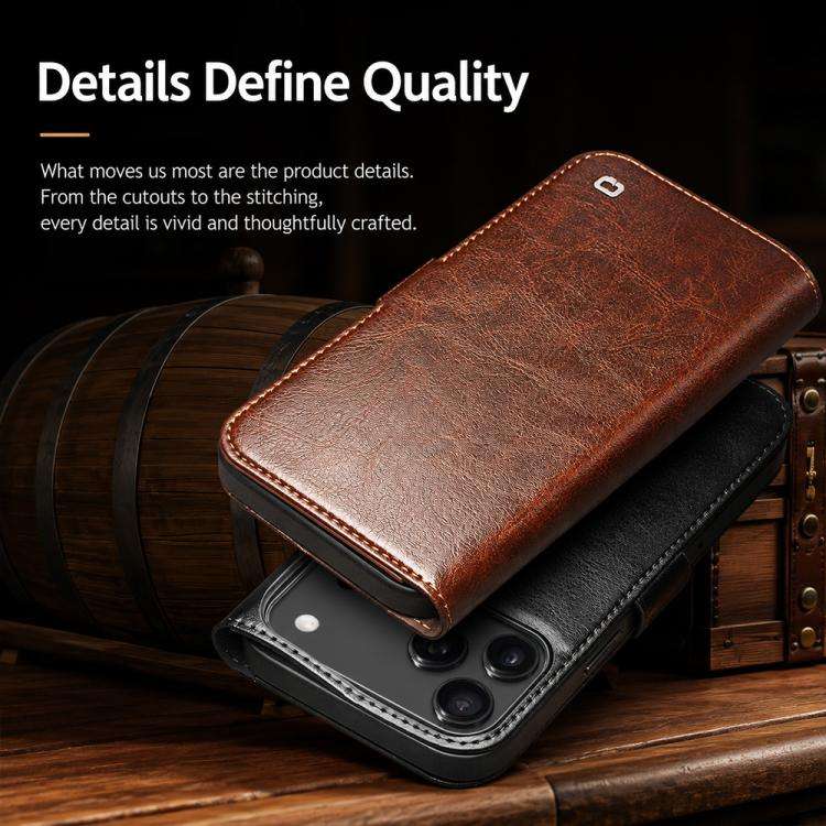 QIALINO Classic 103 Buckle Genuine Leather Phone Case, For iPhone 18 Pro, For iPhone 18 Pro Max, ...