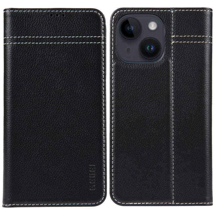 GEBEI Top-grain Horizontal Flip Leather Phone Case, For iPhone 15