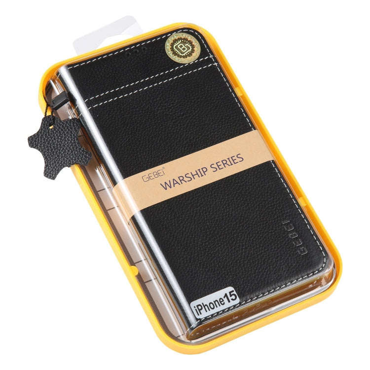 GEBEI Top-grain Horizontal Flip Leather Phone Case, For iPhone 15
