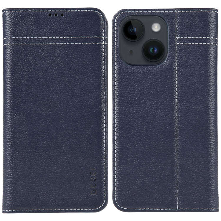 GEBEI Top-grain Horizontal Flip Leather Phone Case, For iPhone 15