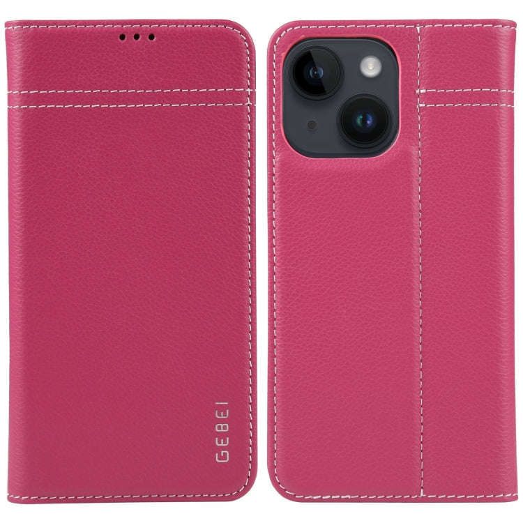 GEBEI Top-grain Horizontal Flip Leather Phone Case, For iPhone 15