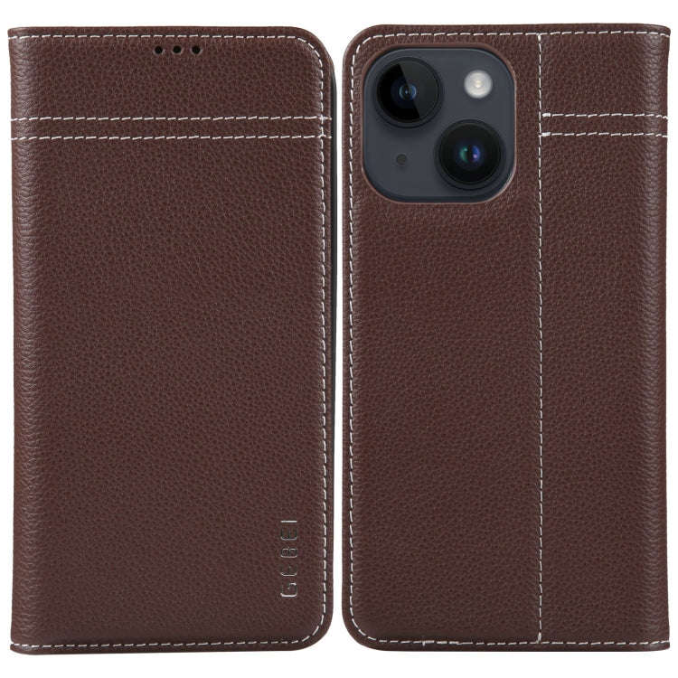 GEBEI Top-grain Horizontal Flip Leather Phone Case, For iPhone 15