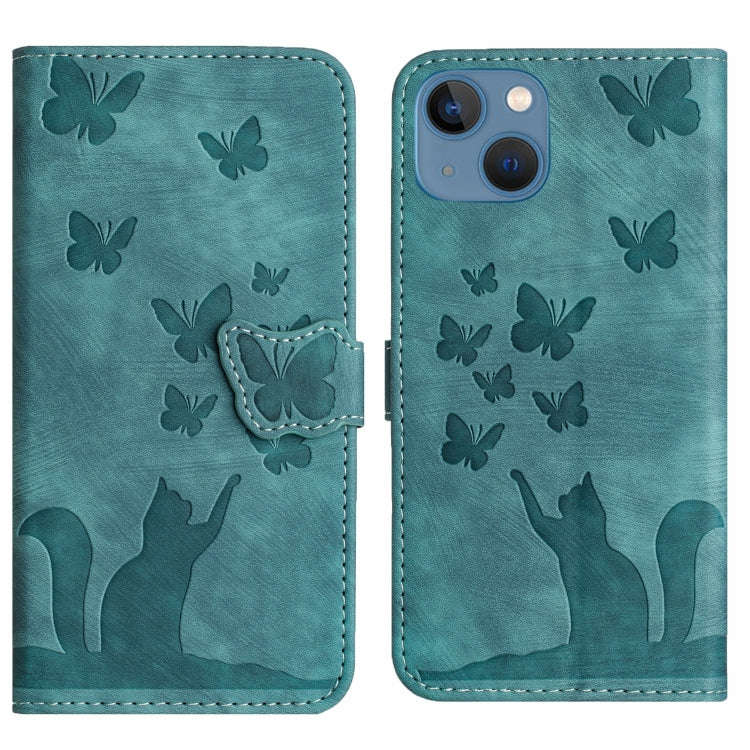 Butterfly Cat Embossing Flip Leather Phone Case, For iPhone 14, For iPhone 14 Pro, For iPhone 14 ...