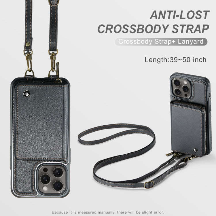 JEEHOOD C22 Series Zipper Wallet Leather Phone Case with Dual Lanyard, For iPhone 15 Pro, For iPh...