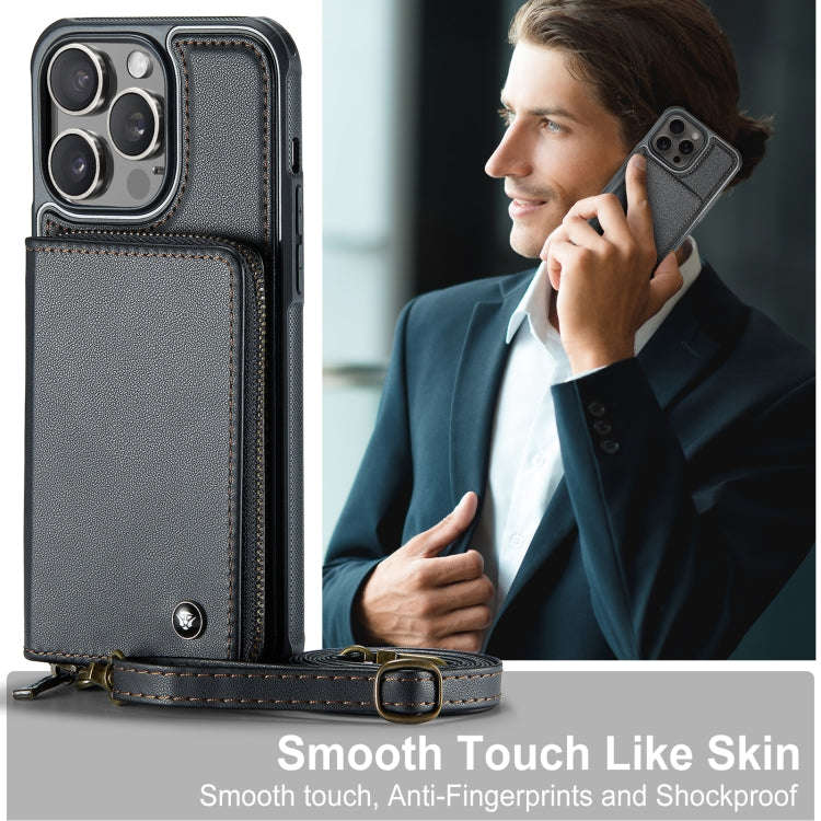 JEEHOOD C22 Series Zipper Wallet Leather Phone Case with Dual Lanyard, For iPhone 15 Pro, For iPh...