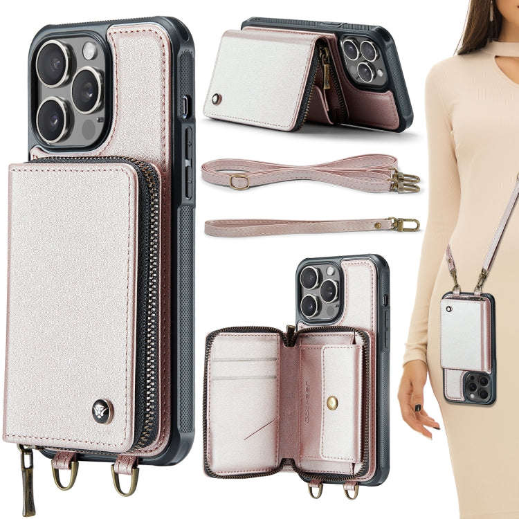 JEEHOOD C22 Series Zipper Wallet Leather Phone Case with Dual Lanyard, For iPhone 15 Pro, For iPh...