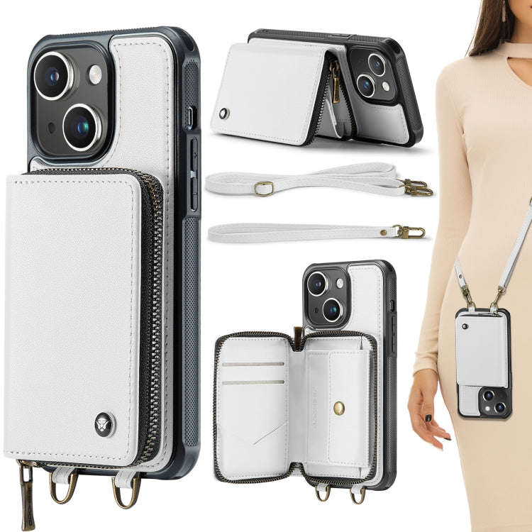JEEHOOD C22 Series Zipper Wallet Leather Phone Case with Dual Lanyard, For iPhone 15 Pro, For iPh...