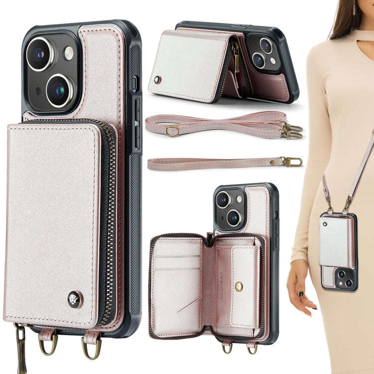 JEEHOOD C22 Series Zipper Wallet Leather Phone Case with Dual Lanyard, For iPhone 15 Pro, For iPh...