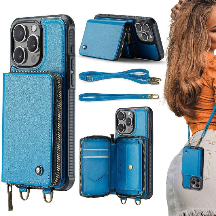 JEEHOOD C22 Series Zipper Wallet Leather Phone Case with Dual Lanyard, For iPhone 17 Pro Max, For...