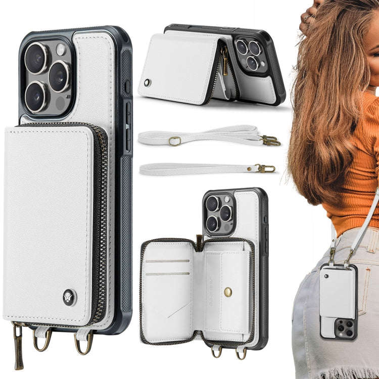 JEEHOOD C22 Series Zipper Wallet Leather Phone Case with Dual Lanyard, For iPhone 17 Pro Max, For...