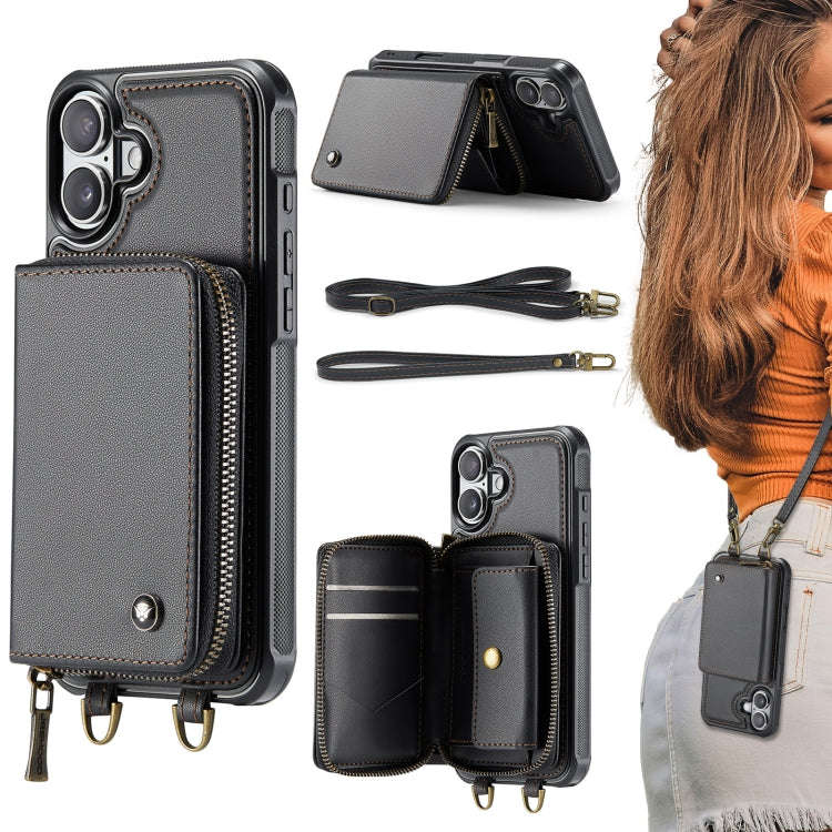 JEEHOOD C22 Series Zipper Wallet Leather Phone Case with Dual Lanyard, For iPhone 17 Pro Max, For...