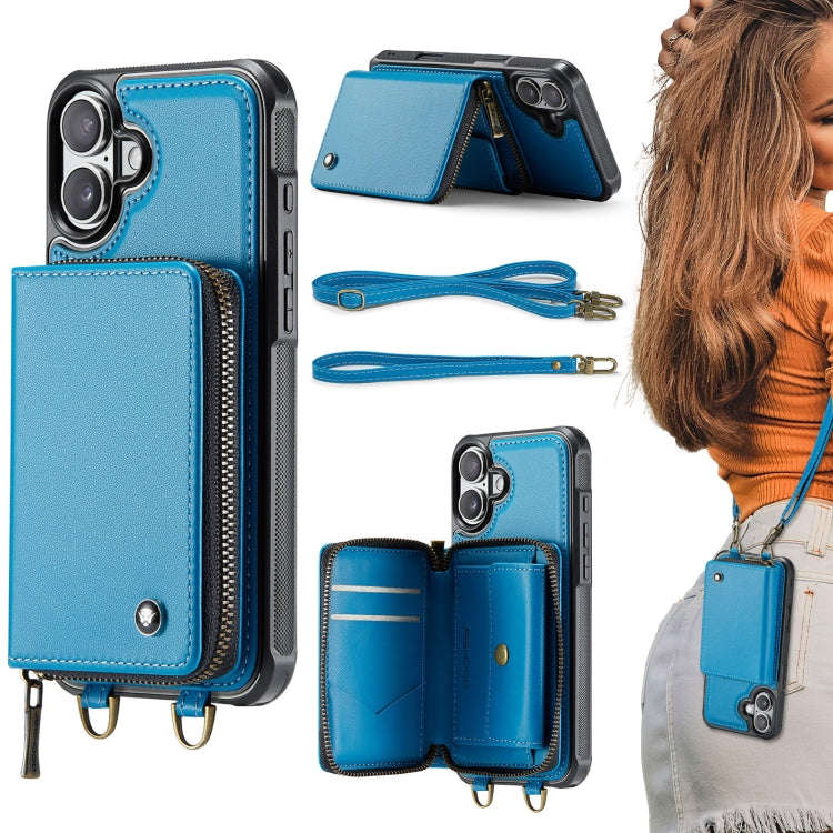 JEEHOOD C22 Series Zipper Wallet Leather Phone Case with Dual Lanyard, For iPhone 17 Pro Max, For...