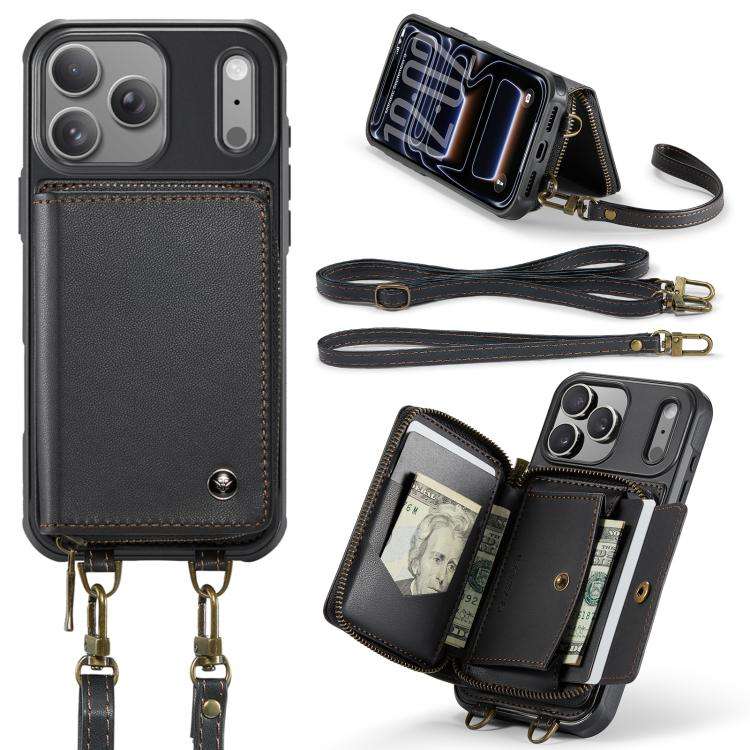 JEEHOOD C22 Series Zipper Wallet Leather Phone Case with Dual Lanyard, For iPhone 17 Pro Max, For...