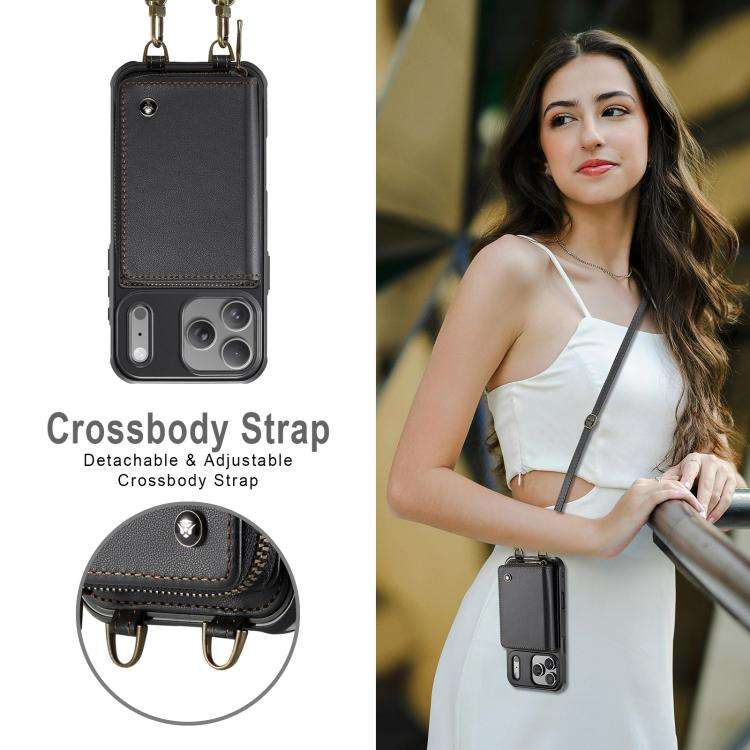 JEEHOOD C22 Series Zipper Wallet Leather Phone Case with Dual Lanyard, For iPhone 17 Pro Max, For...
