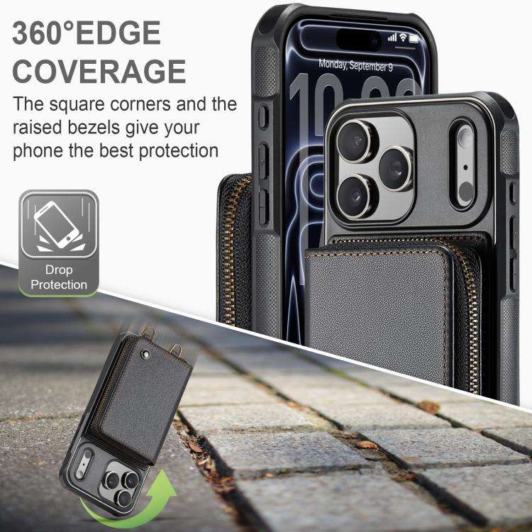 JEEHOOD C22 Series Zipper Wallet Leather Phone Case with Dual Lanyard, For iPhone 17 Pro Max, For...