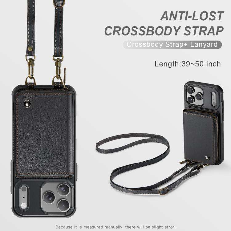 JEEHOOD C22 Series Zipper Wallet Leather Phone Case with Dual Lanyard, For iPhone 17 Pro Max, For...