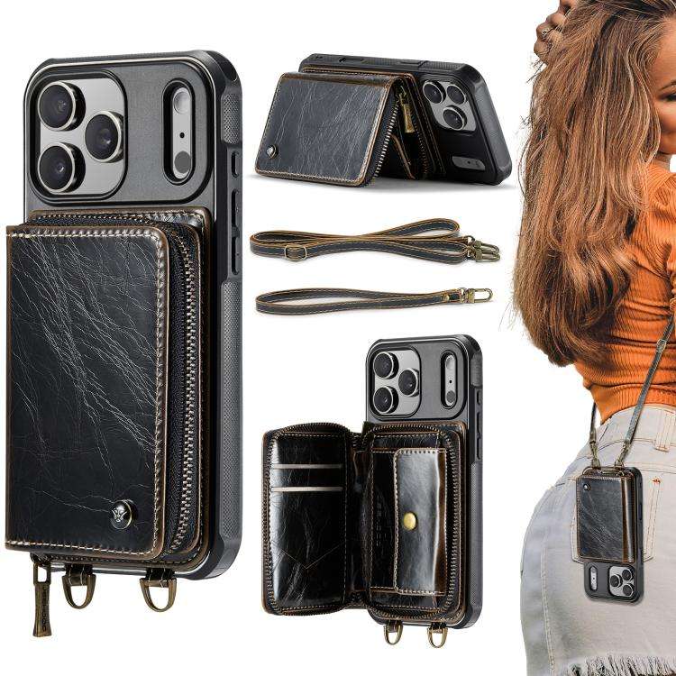 JEEHOOD C22 Series Zipper Wallet Leather Phone Case with Dual Lanyard, For iPhone 17 Pro Max, For...