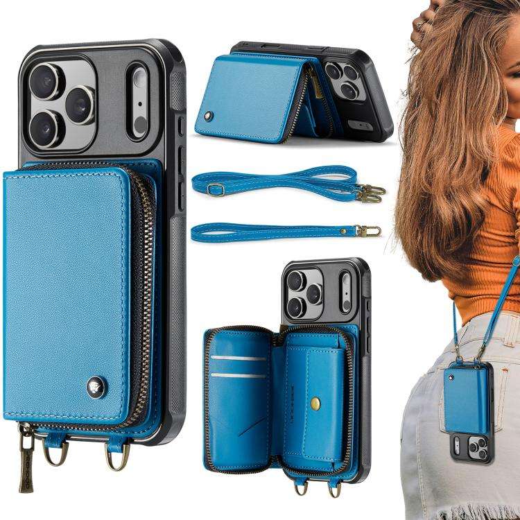 JEEHOOD C22 Series Zipper Wallet Leather Phone Case with Dual Lanyard, For iPhone 17 Pro Max, For...