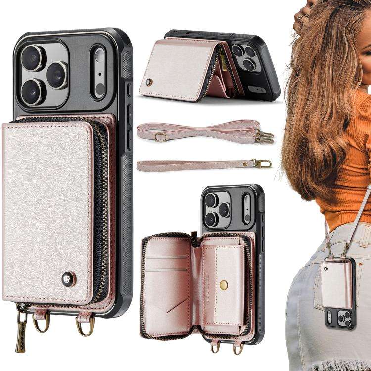 JEEHOOD C22 Series Zipper Wallet Leather Phone Case with Dual Lanyard, For iPhone 17 Pro Max, For...