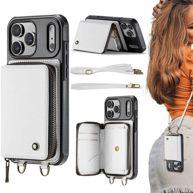 JEEHOOD C22 Series Zipper Wallet Leather Phone Case with Dual Lanyard, For iPhone 17 Pro Max, For...