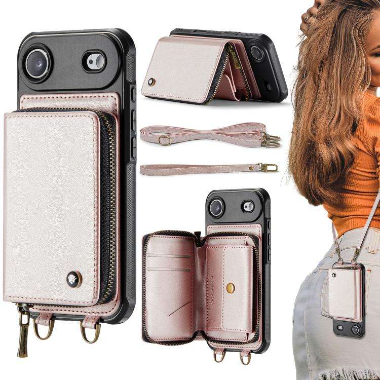 JEEHOOD C22 Series Zipper Wallet Leather Phone Case with Dual Lanyard, For iPhone 17 Pro Max, For...