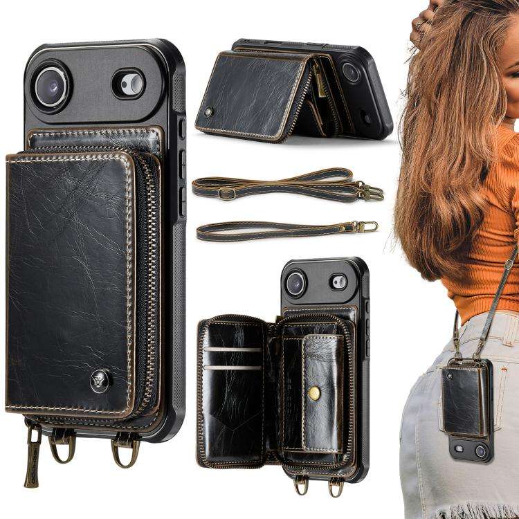 JEEHOOD C22 Series Zipper Wallet Leather Phone Case with Dual Lanyard, For iPhone 17 Pro Max, For...