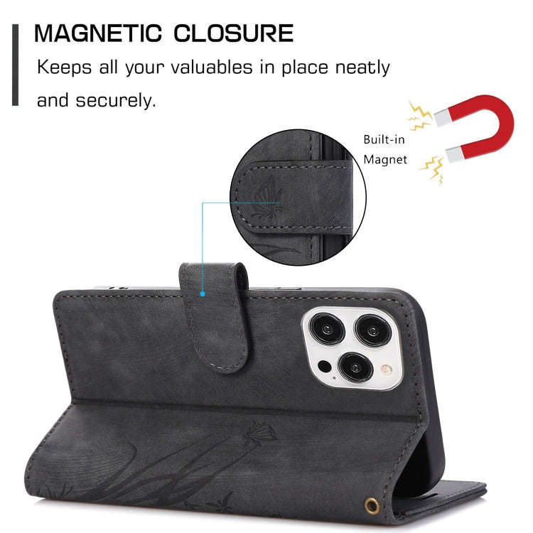 Orchid Butterfly Embossed Leather Phone Case, For iPhone 14 Pro Max, For iPhone 7 / 8 / SE 2022, ...