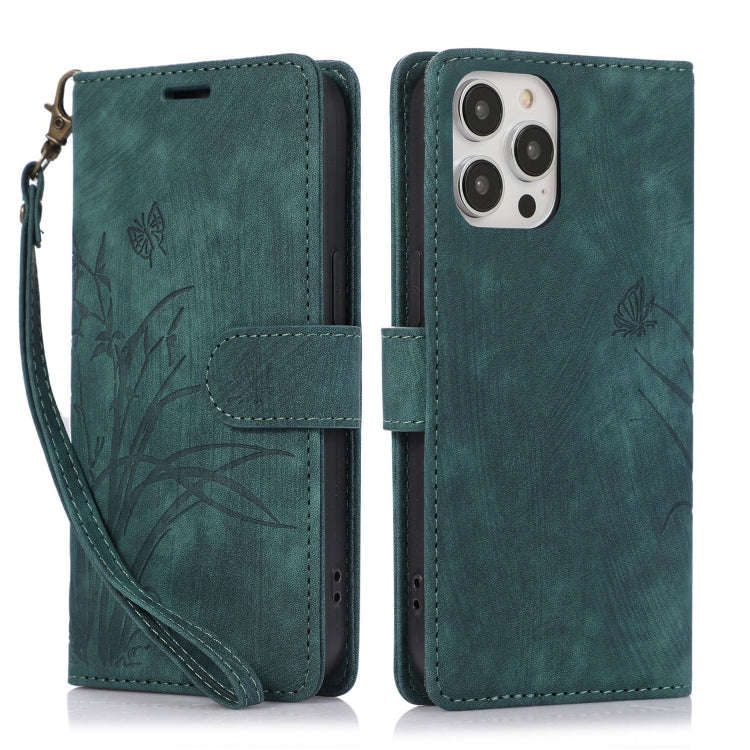 Orchid Butterfly Embossed Leather Phone Case, For iPhone 14 Pro Max, For iPhone 7 / 8 / SE 2022, ...