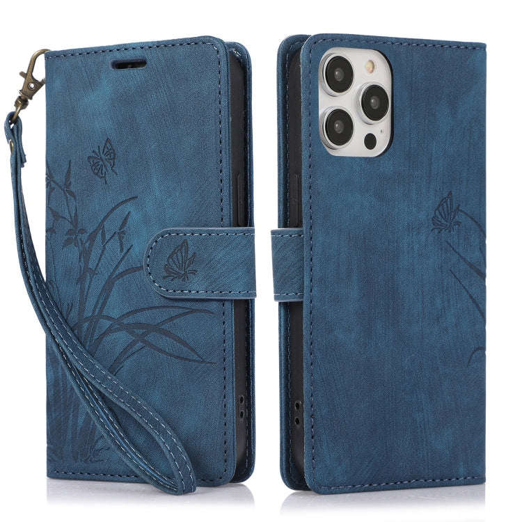 Orchid Butterfly Embossed Leather Phone Case, For iPhone 14 Pro Max, For iPhone 7 / 8 / SE 2022, ...