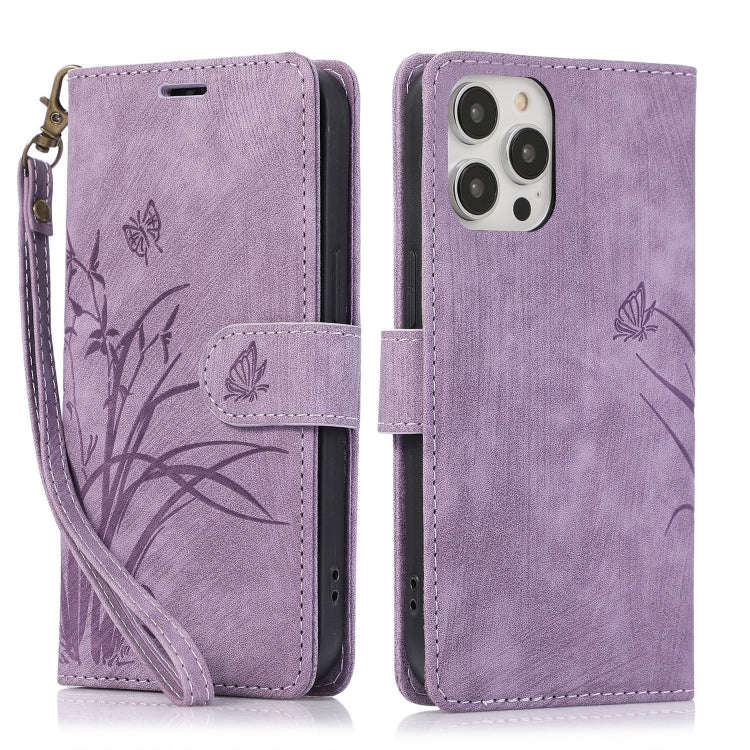 Orchid Butterfly Embossed Leather Phone Case, For iPhone 14 Pro Max, For iPhone 7 / 8 / SE 2022, ...